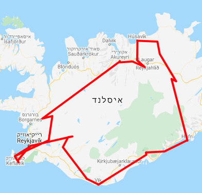 מפת מסלול טיול בקרוואן באיסלנד