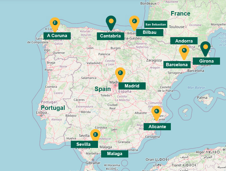 מפת תחנות השכרת קרוואנים בספרד