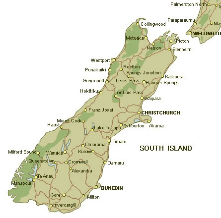 ניו זילנד מפת האי הדרומי